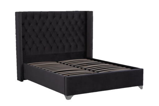 Lit double 160X200 cm PRINCESSE velours sommier inclus noir