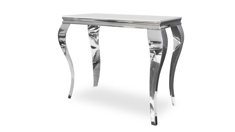 Console BAROQUE Chrome plateau en verre blanc 110x50x85 cm