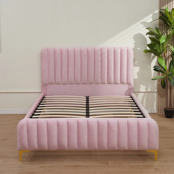 Lit 2 places 140x190 cm FAYE design velours sommier inclus rose