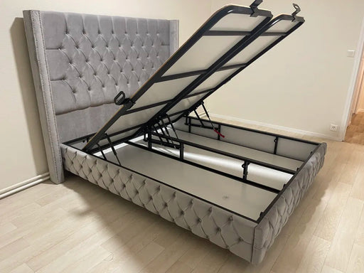 Lit coffre BOX clouté 160x200 cm gris