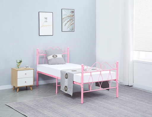 Lit 1 place JULIE 90x190 cm en Métal sommier inclus rose