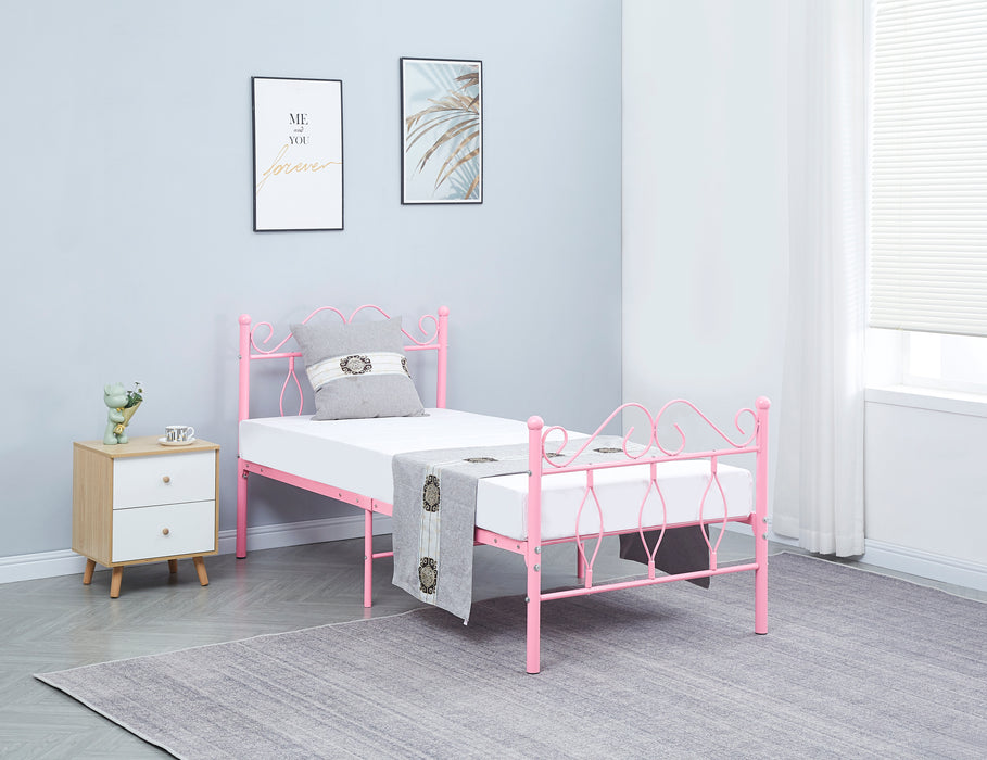 Lit 1 place JULIE 90x190 cm en Métal sommier inclus rose