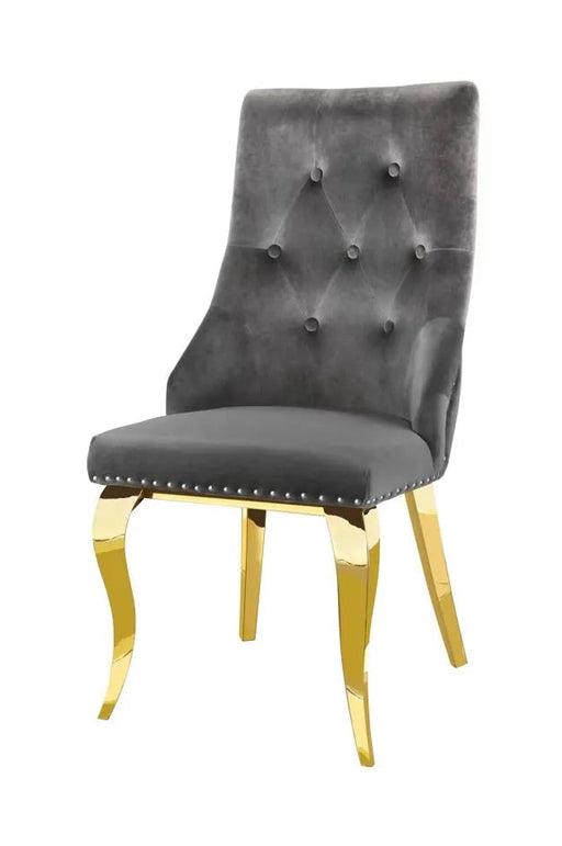 Chaise ANNEAU Capitonnées et Cloutées Chrome Velours anthracite