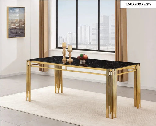 Table à manger FLUTE Gold Plateau en verre 150 CM marbré noir