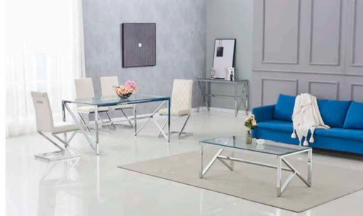 Table Basse MAJESTIQUE Chrome et plateau en verre 120x60x45 cm transparent