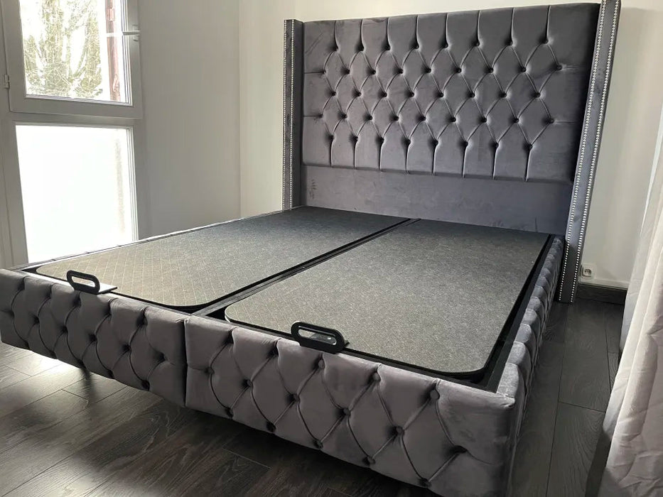 Lit coffre BOX clouté 140x190 cm anthracite