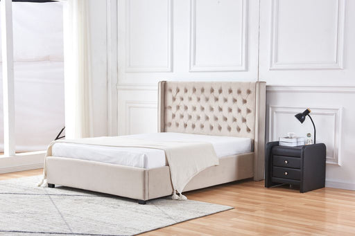Lit 2 places 160x200 cm velours clouté ERES sommier inclus moka