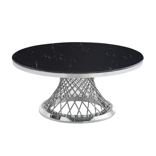 Table basse Deluxe Chrome plateau en verre marbré d100 cm marbré blanc