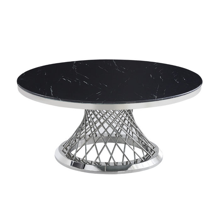 Table basse Deluxe Chrome plateau en verre marbré d100 cm marbré blanc