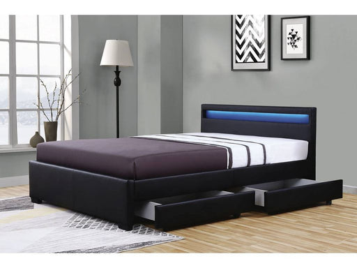 Lit adulte 160x200 cm TIROIRS et LED sommier inclus noir