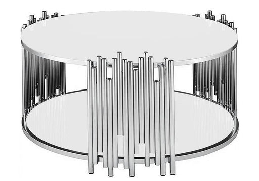 Table Basse ronde STICK Chrome et plateau en verre D90 H45 cm blanc