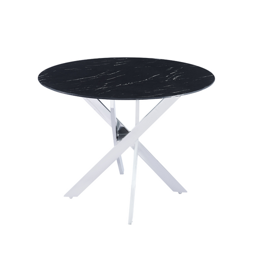 Table a manger ronde JESSICA chrome 100 cm 4 couverts marbré noir