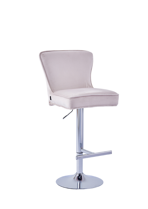 Tabouret de bar GABRIELLE Chrome en velours beige