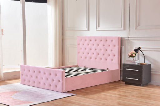 Lit coffre 2 places 160X200 cm VICTORIA Velours rose