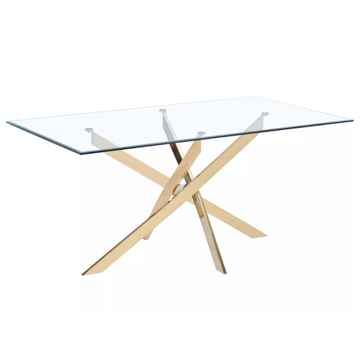 Table Repas JESSICA Gold et plateau en verre 180 cm 6 à 8 couverts transparent