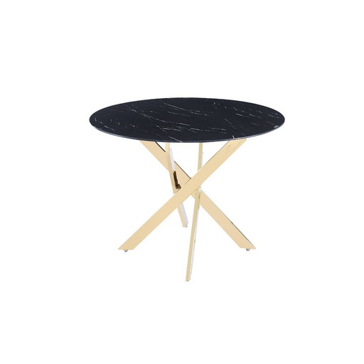 Table a manger ronde JESSICA Gold 100 cm 4 couverts marbré noir