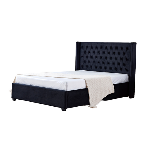 Lit 2 places 140x190 cm velours clouté ERES sommier inclus noir
