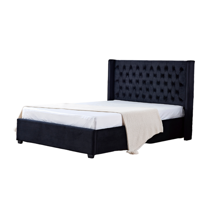 Lit 2 places 140x190 cm velours clouté ERES sommier inclus noir