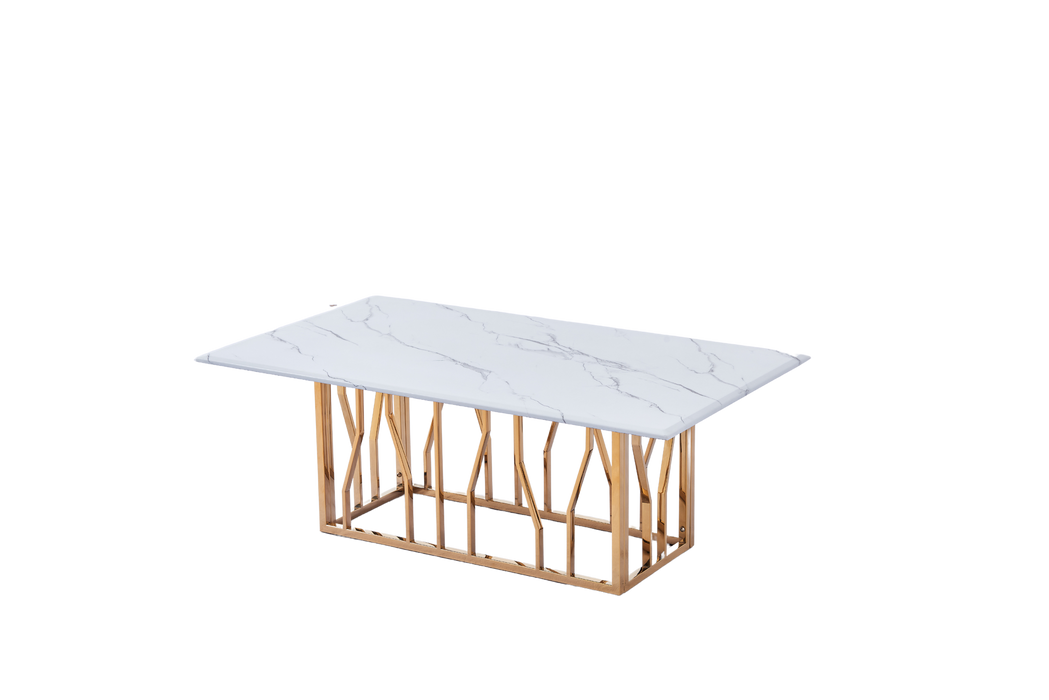Table basse PORTOFINO plateau en verre effet marbré 120x70x45 cm gold