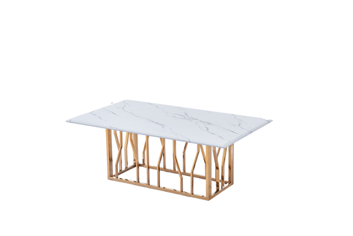 Table basse PORTOFINO plateau en verre effet marbré 120x70x45 cm gold