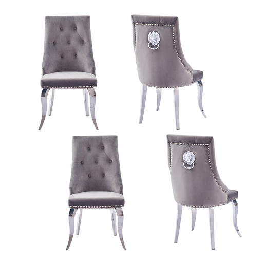Chaise LION Capitonnées et Cloutées Chrome Velours moka