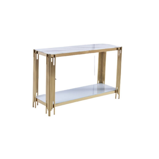 Console FLUTE Gold plateau en verre marbré blanc 120x40x78 cm