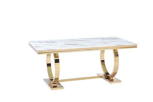 Table à manger 6 à 8 personnes OMEGA Gold verre 180x90 cm marbré blanc