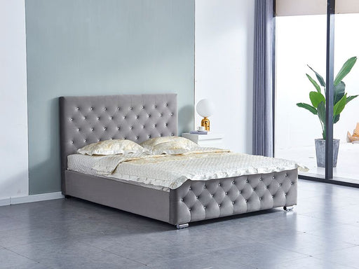 Lit 2 places 160x200 cm PRESTIGE velours  sommier inclus gris