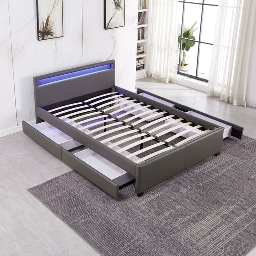 Lit adulte 160x200 cm TIROIRS et LED sommier inclus gris