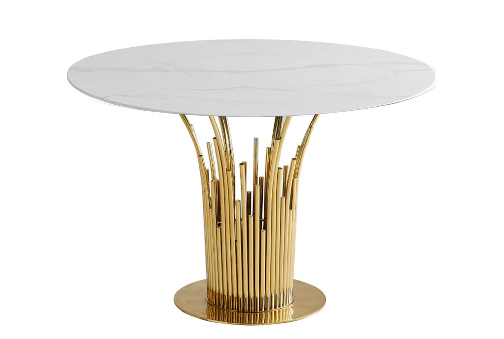Table à manger ronde FLUTE Gold marbré noir