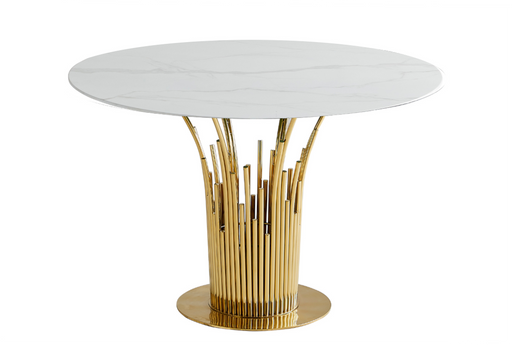 Table à manger ronde FLUTE Gold marbré noir