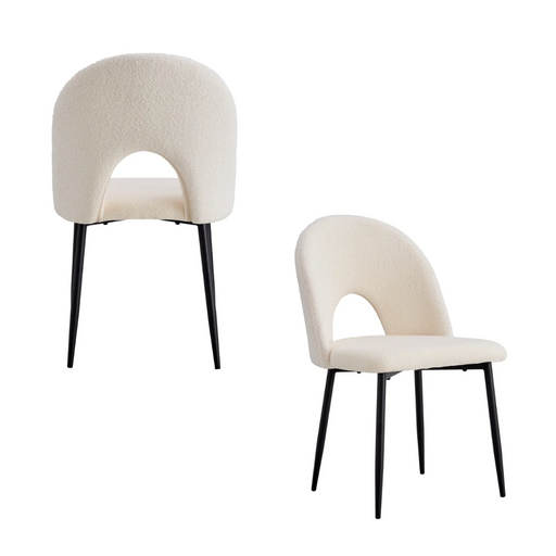 Chaise TEDDY métal noir velours doudou beige