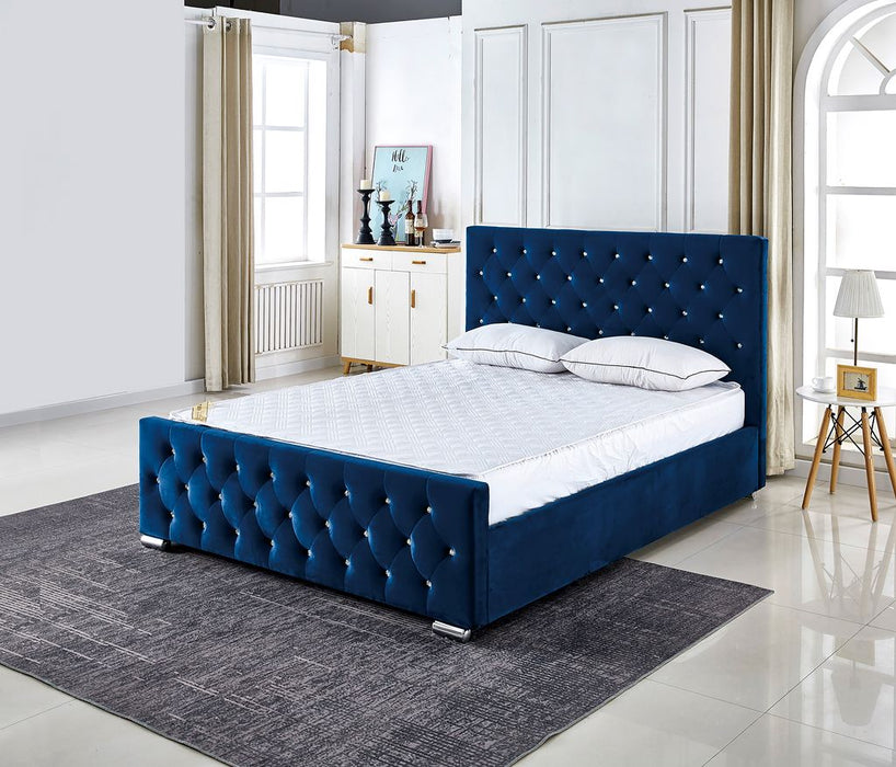 Lit 2 places 140x190 cm PRESTIGE velours sommier inclus bleu