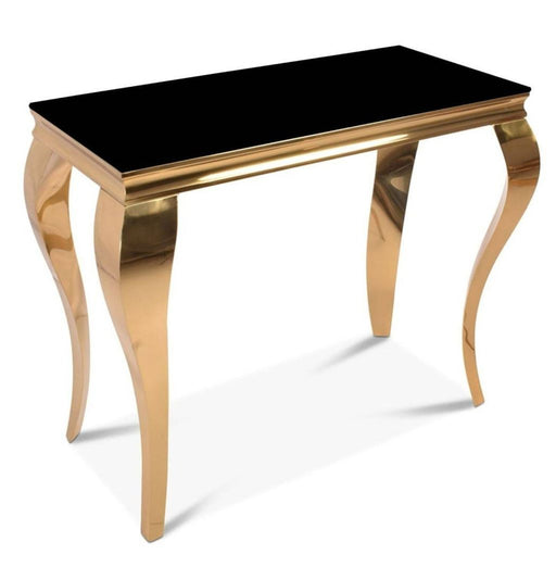 Console BAROQUE Gold plateau en verre noir 110x50x85 cm