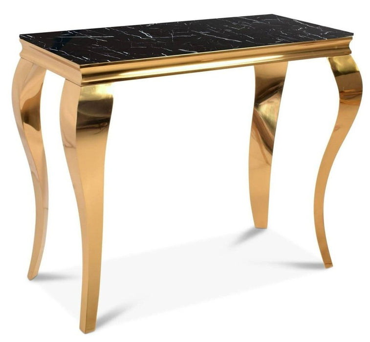 Console BAROQUE Gold plateau en verre marbré-noir 110x50x85 cm