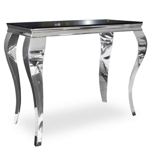 Console BAROQUE Chrome plateau en verre noir 110x50x85 cm