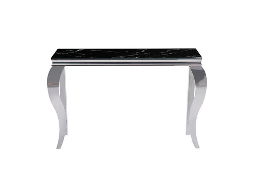 Console BAROQUE Chrome plateau en verre marbré-noir 110x50x85 cm