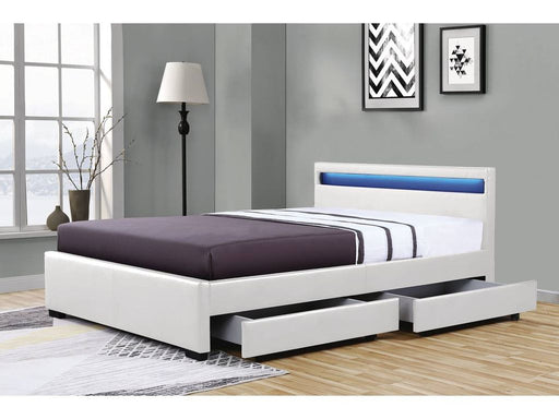 Lit adulte 160x200 cm TIROIRS et LED sommier inclus blanc