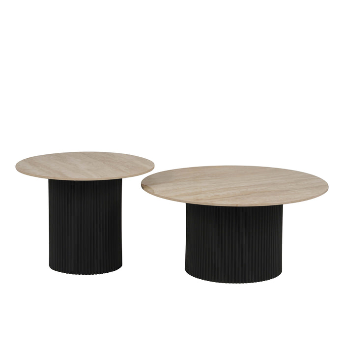 Table basse mina pied metal noir plateau travertin brillant - image 1