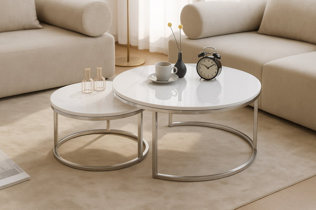 Lot de 2 tables Basses Gigogne ARTO inox et plateau en verre - image 2