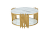 Table Basse ronde STICK Gold et plateau en verre D90 H45 cm marbré blanc