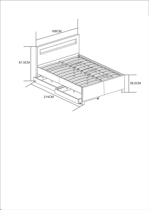 Lit adulte 160x200 cm TIROIRS et LED sommier inclus gris