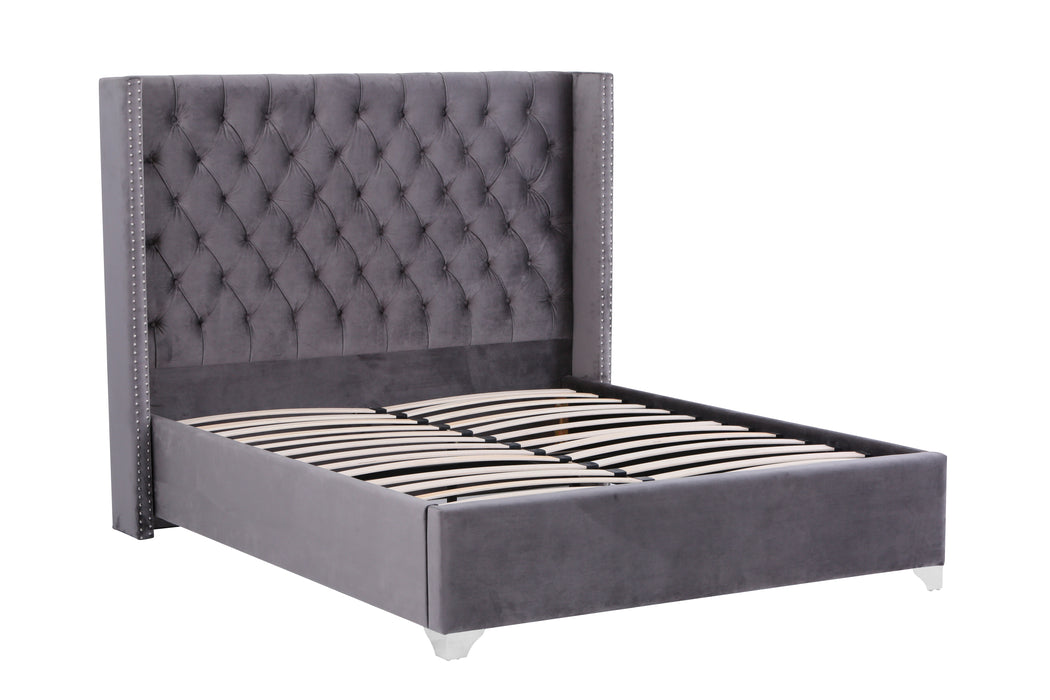 Lit double 180X200 cm PRINCESSE velours sommier inclus gris