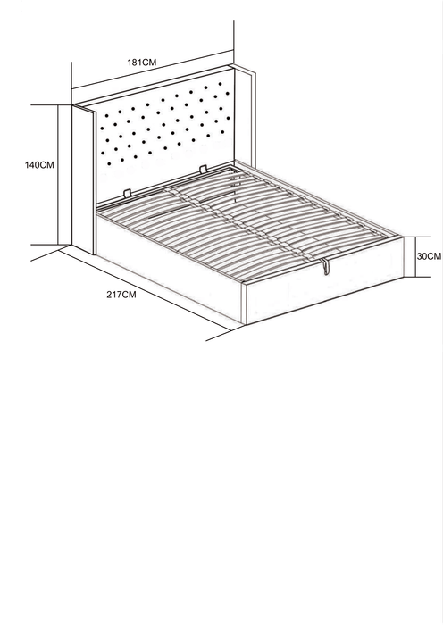 Lit COFFRE 2 places 160X200 cm cm CLOUTE velours beige