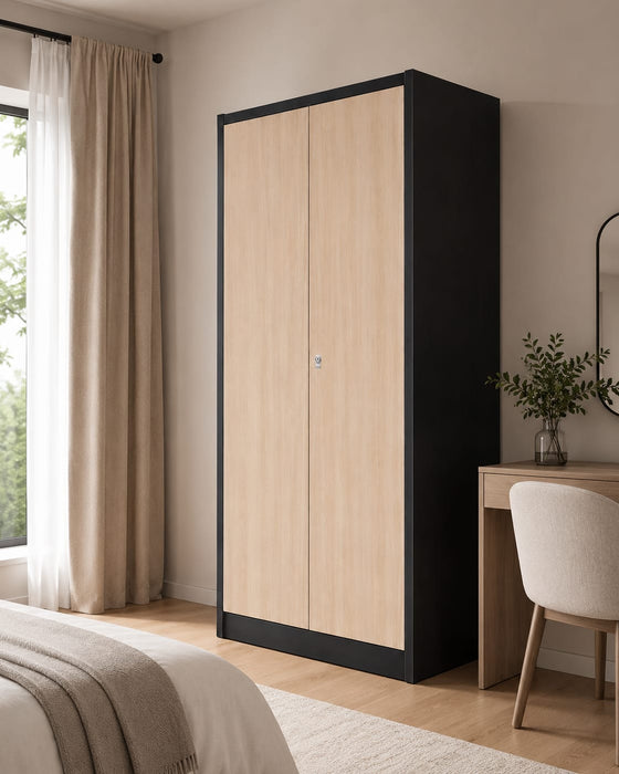 ARMOIRE EN METAL ANTHRACITE DEUX PORTES EFFET CHENE 90x45x185cm - image 5
