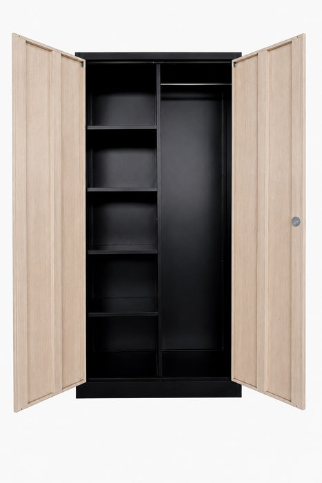ARMOIRE EN METAL ANTHRACITE DEUX PORTES EFFET CHENE 90x45x185cm - image 3