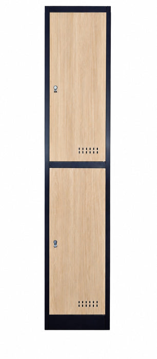 ARMOIRE EN COLONNE ANTHRACITE EN METAL DEUX PORTES EFFET CHENE 38x45x185cm - image 1