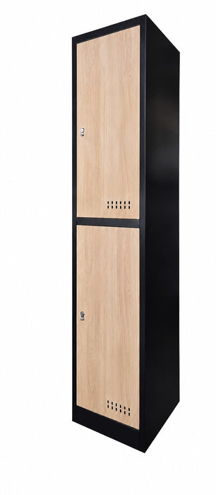 ARMOIRE EN COLONNE ANTHRACITE EN METAL DEUX PORTES EFFET CHENE 38x45x185cm - image 2