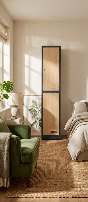 ARMOIRE EN COLONNE ANTHRACITE EN METAL DEUX PORTES EFFET CHENE 38x45x185cm - image 5