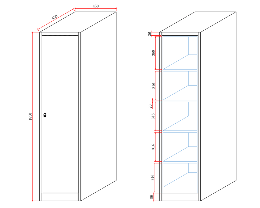 ARMOIRE EN COLONNE GRIS EN METAL UNE PORTE 45x45x185cm - image 6